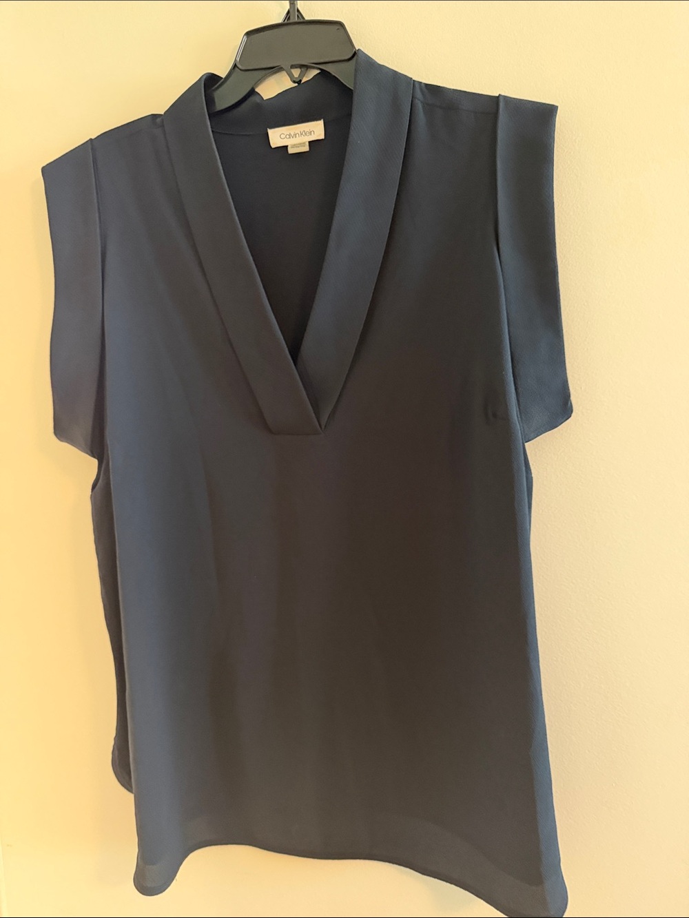 Calvin Klein Navy V-Neck Cap Sleeve Blouse